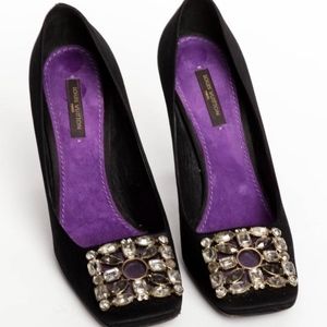 SOLD Louis Vuitton Black Satin Pumps Jeweled Buckles